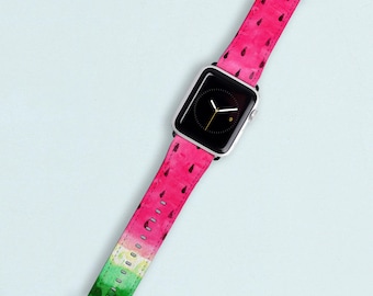 Tropical Apple Watch Strap Watermelon Apple Watch Band 38mm 40mm 42mm 44mm Faux Leather Apple iWatch Band Series 6 5 4 3 2 1 SE Pink Fruit