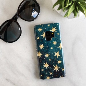 Green Stars Galaxy S21 Phone Case Galaxy S20 Plus Case Star S9 Case S10 Plus Case Abstract Galaxy S8 Case Galaxy S7 Note 8 9 10 20 Dark Teal image 1