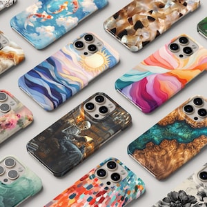 a bunch of cell phones with different designs on them