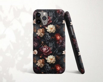 Dark Floral Academia Phone Case for iPhone 14 Pro Max 15 Plus 13 Mini 12 11 XR X XS 8 7 SE2 Vintage Flower Pattern Gift for Girl Friend