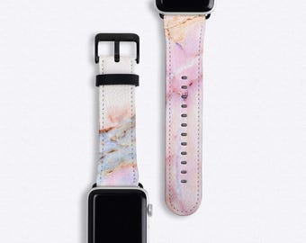 Pink Marble Apple Watch 4 Band 3 2 1 Apple Watch Strap 38mm 40mm 42mm 44mm Pink Vegan Leather Watch Band Women's iWatch Gift for Her 38 mm