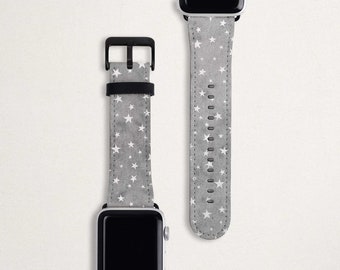 Grey Stars Apple Watch Band 38mm 40mm 42mm 44mm Faux Leather Apple iWatch Band Series 5 4 3 2 1 Custom Printed Band Celestial Strap Women