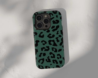 Green and Black Leopard Print Case for iPhone 13 Case 15 Pro Max 14 Plus 13 Pro 12 Mini 11 XS 8 SE2 Cute Cheetah Pattern Trendy Phone Case