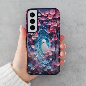 Cute Ghost Phone Case for Samsung Galaxy S25 Ultra S24 Plus S23 FE S22 S21 Pink Pastel Halloween Aesthetic Spooky Coquette Goth with Flowers