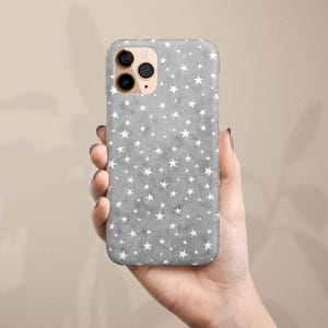 Grau und weiße Stern Muster Handyhülle für iPhone 14 Pro Max 15 13 12 XR 8 7 Samsung Galaxy S23 Plus S24 Ultra S22 S21 S20 Celestial Print