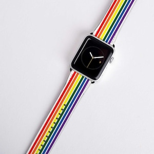 Rainbow Striped LGBTQ Pride Apple Watch Band Strap iWatch Band White Gay Pride Watch Band 38mm 40mm 42mm 44mm Watch Band Series 4 3 2 1 LGBT