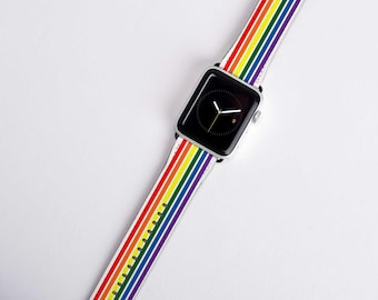 Rainbow Striped LGBTQ Pride Apple Watch Band Strap iWatch Band White Gay Pride Watch Band 38mm 40mm 42mm 44mm Watch Band Series 4 3 2 1 LGBT