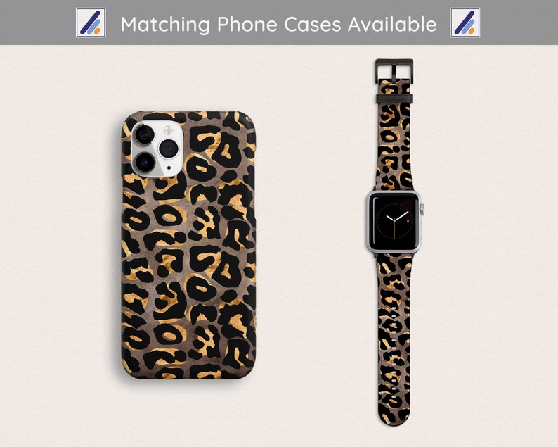 Puede incluir: Una funda de tel&eacute;fono y una correa de reloj a juego con estampado de leopardo negro y dorado. Fundas de tel&eacute;fono a juego disponibles.