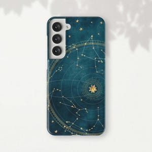 Celestial Zodiac Phone Case for Samsung Galaxy S22 | Galaxy S22 Plus | Galaxy S22 Ultra | Green Blue Stars Teal Constellations Tough Case