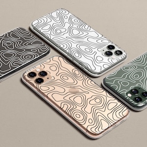 Weiße oder schwarze topografische Karte klare Handyhülle für Samsung Galaxy S24 Ultra S23 Plus S22 S21 S20 S20 Fe S10 Google Pixel 6 5 4 Topo Lines