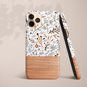 Floral iPhone 12 Case Flower Print iPhone 11 Pro Max Phone Case Wood iPhone XS Max Case Flowers Pretty iPhone 11 Gifts for Her 8 Plus 7 SE X