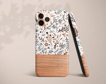 Floral iPhone 12 Case Flower Print iPhone 11 Pro Max Phone Case Wood iPhone XS Max Case Flowers Pretty iPhone 11 Gifts for Her 8 Plus 7 SE X