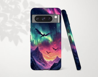Dragon Phone Case for Google Pixel 10 9 XL 9a 8 Pro 7 6 Flying Dragons Mountain Rainbow Sunset Gift for Book Lover Bookish Dark Fantasy
