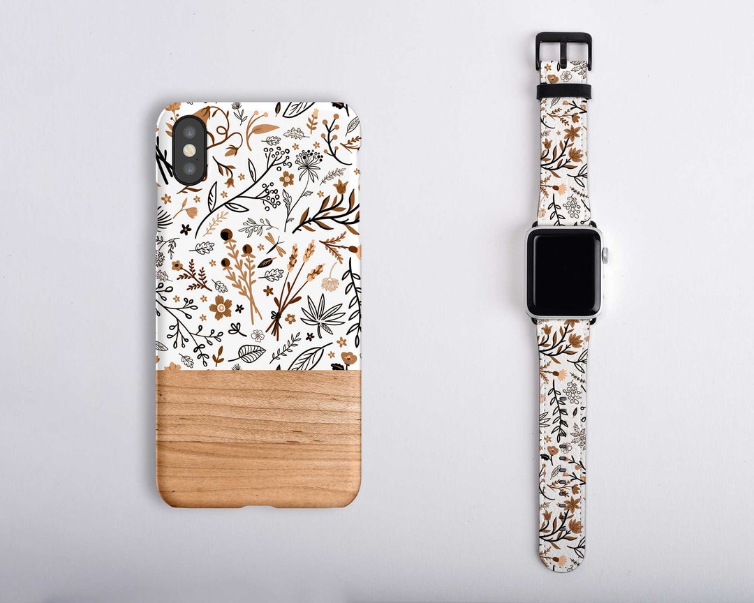 Floral and Wood iPhone Case and Apple Watch Band Set for iPhone 6 6S 7