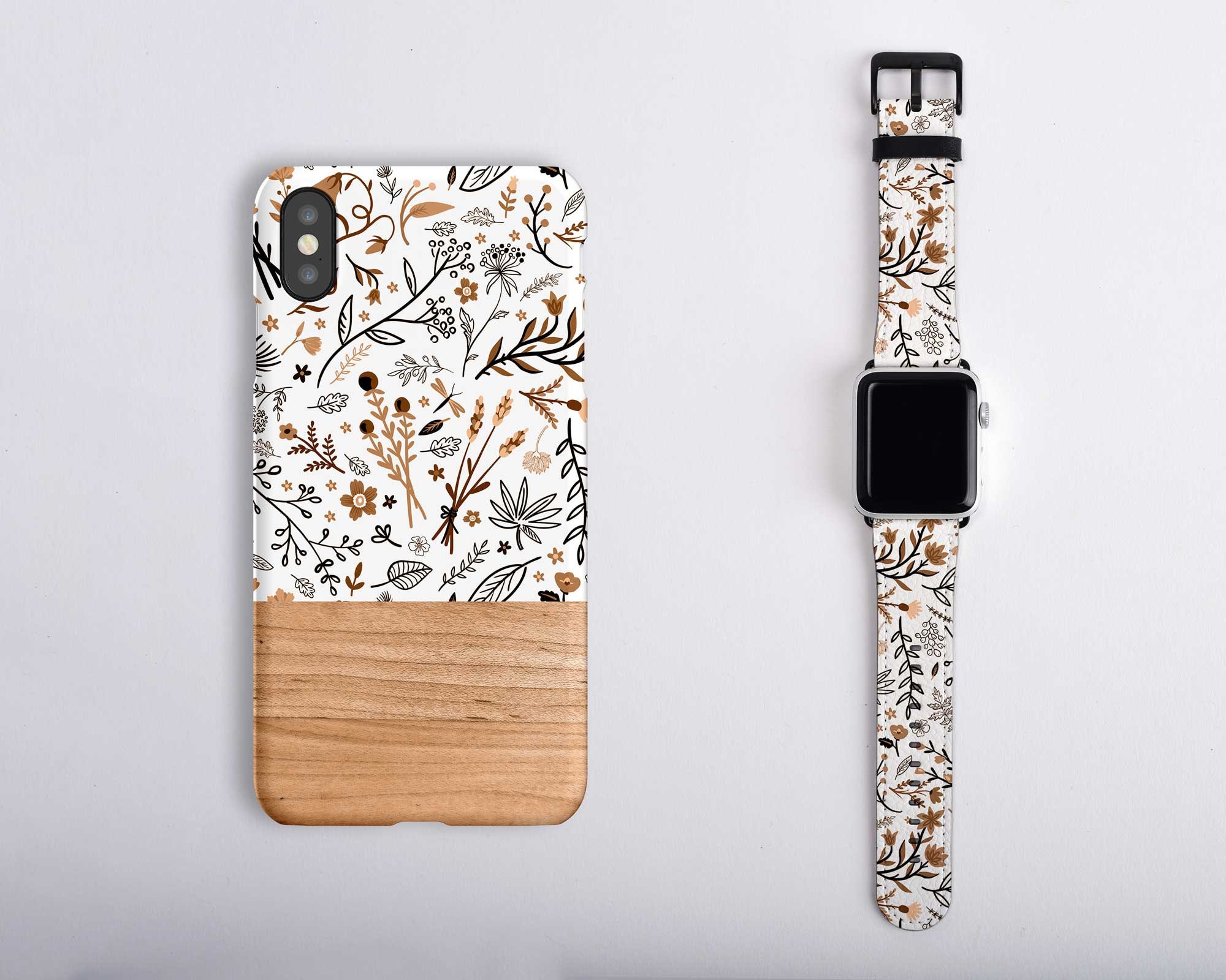 Floral and Wood Iphone Case and Apple Watch Band Set for - Etsy