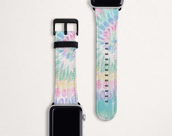 Correa para Apple Watch con efecto tie dye de arcoíris pastel para mujer de 38 mm, 40 mm, 42 mm y 44 mm con piel sintética de regalo para iWatch Series 6, 5, 4, 3, 2 y 1 SE