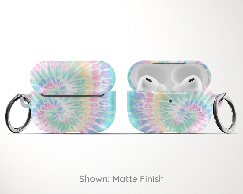 Pastel Rainbow Tie Dye AirPod Case for AirPods Pro Hard Cover with Keychain Apple Air Pod 1 2 and Carabiner Cute Gift for Mom or Girlfriend image 4