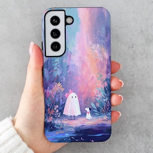 Cute Ghost Phone Case for Samsung Galaxy S25 Ultra S24 Plus S23 FE S22 S21 Pink Pastel Halloween Aesthetic Spooky Coquette Goth Tough Case