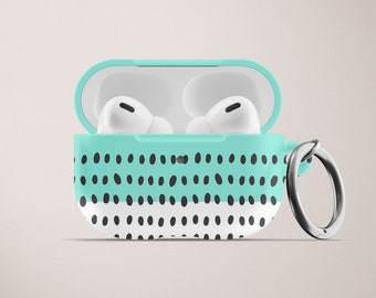 Aqua Color Block AirPods Pro Case White with Black Spots AirPod Case Cute Air Pod Cover Gift Geometric Abstract Aesthetic Teal Turquoise