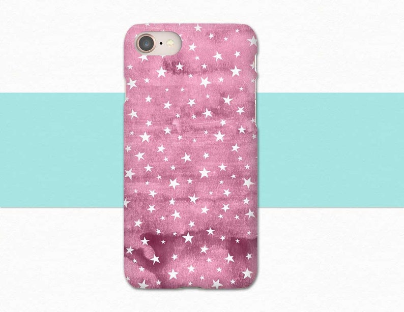 Pink iPhone X Case Stars iPhone 8 Plus Case Pink Phone Case iPhone 8 Case Pink with Stars Gift for Her iPhone 7 Plus Case iPhone 6S Plus SE image 1