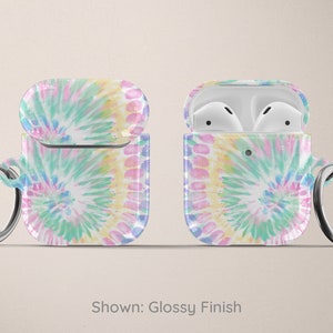 Pastel Rainbow Tie Dye AirPod Case for AirPods Pro Hard Cover with Keychain Apple Air Pod 1 2 and Carabiner Cute Gift for Mom or Girlfriend image 3