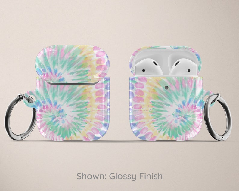 Pastel Rainbow Tie Dye AirPod Case for AirPods Pro Hard Cover with Keychain Apple Air Pod 1 2 and Carabiner Cute Gift for Mom or Girlfriend image 3