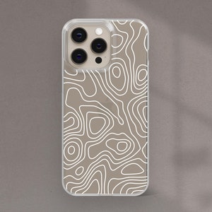 Black or White topographische Karte klare Handyhülle für iPhone 15 Pro 14 Plus 13 Pro Max 12 Mini 11 X XR 7 8 SE 2022 2020 Lines Topo Outdoors