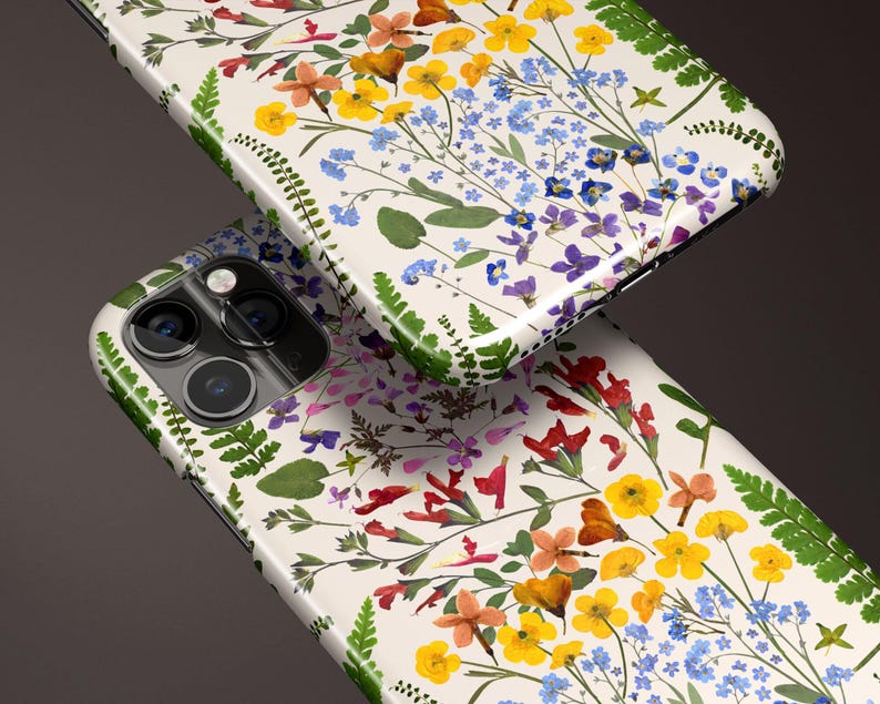 Floral Phone Case Pressed Flower iPhone 12 Case Rainbow Flowers Phone Cover 11 Pro Max iPhone XR Case for iPhone 8 Gift for Girlfriend Her image 3