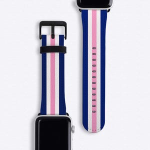 Navy Blue White Pink Striped Apple Watch Band Series 5 4 3 2 1 iWatch Band Stripes Apple Watch Band Women's 38mm Watch Band 44mm 40mm 42mm image 1