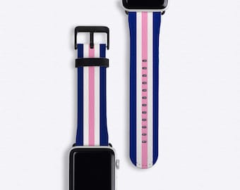 Navy Blue White Pink Striped Apple Watch Band Series 5 4 3 2 1 iWatch Band Stripes Apple Watch Band Women's 38mm Watch Band 44mm 40mm 42mm