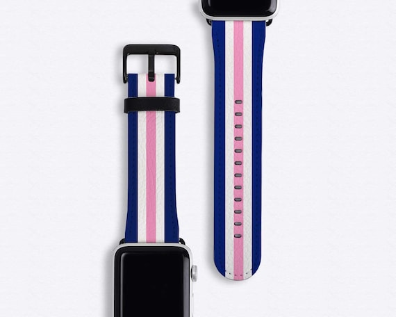 Navy Blue White Pink Striped Apple Watch Band Series 5 4 3 2 1 iWatch Band Stripes Apple Watch Band Women's 38mm Watch Band 44mm 40mm 42mm
