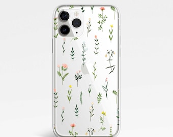 Etui na telefon Boho Wildflowers Clear do iPhone'a 15+ 14 Pro Max 13 12 11 XS XR 8 Samsung Galaxy S24 S23 S22 S21 Floral Cover z estetyczną grafiką