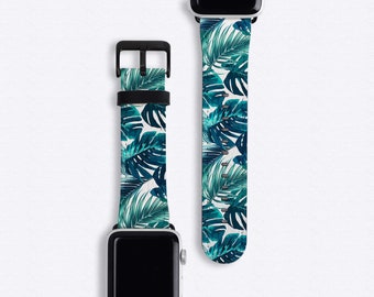 Correa para Apple Watch con hojas de color azul verdoso y plátano tropical de verano para iWatch de 38 mm, 40 mm, 42 mm y 44 mm, serie 6, 5, 4, 3, 2 y 1 SE
