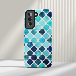 a phone case with a blue pattern on it