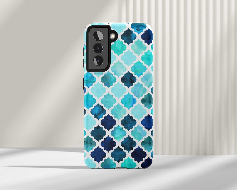 a phone case with a blue pattern on it
