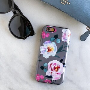 Gray White Flower Phone Case, Flower iPhone Case, iPhone 6 Case, iPhone 7 Plus Case, Floral iPhone Case, iPhone 7 Case Stripes, iPhone 6