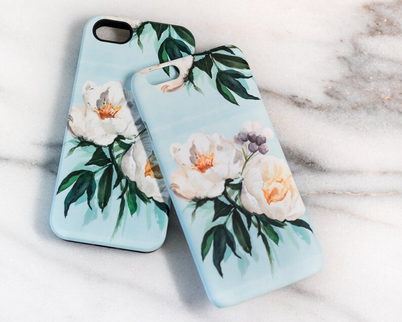 White Flower Phone Case Blue Floral Iphone Case Iphone 6 Etsy