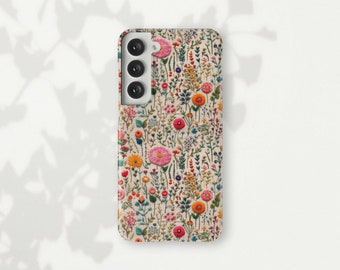 Colorful Embroidered Flowers Phone Case for Samsung Galaxy S24 Ultra S23 Plus S22 S21 S20 FE S10 Note 20 10 9 Pretty Spring Floral 3d Effect