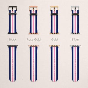 Navy Blue White Pink Striped Apple Watch Band Series 5 4 3 2 1 iWatch Band Stripes Apple Watch Band Women's 38mm Watch Band 44mm 40mm 42mm image 2