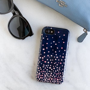 Rose Gold Pink Confetti Navy Blue Phone Case, iPhone 8 Abstract iPhone 6 Case, Phone case 7 6s Plus, Samsung Galaxy S7, Note 9, Note 8 X XS