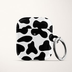 Cow Print AirPods Case for AirPods Pro Hard Cover with Keychain Apple Air Pod 1 2 and Carabiner Airpod Black and White Cow Pattern