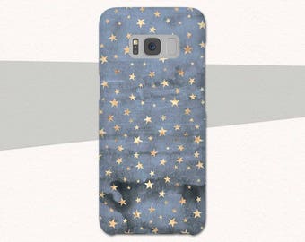 Blue Gold Stars Galaxy S8 Case, Blue Samsung Galaxy S8 S7 S6 Galaxy A3 Case, A5 Case, Pretty Galaxy S9 Phone Case Samsung Galaxy S8 Plus