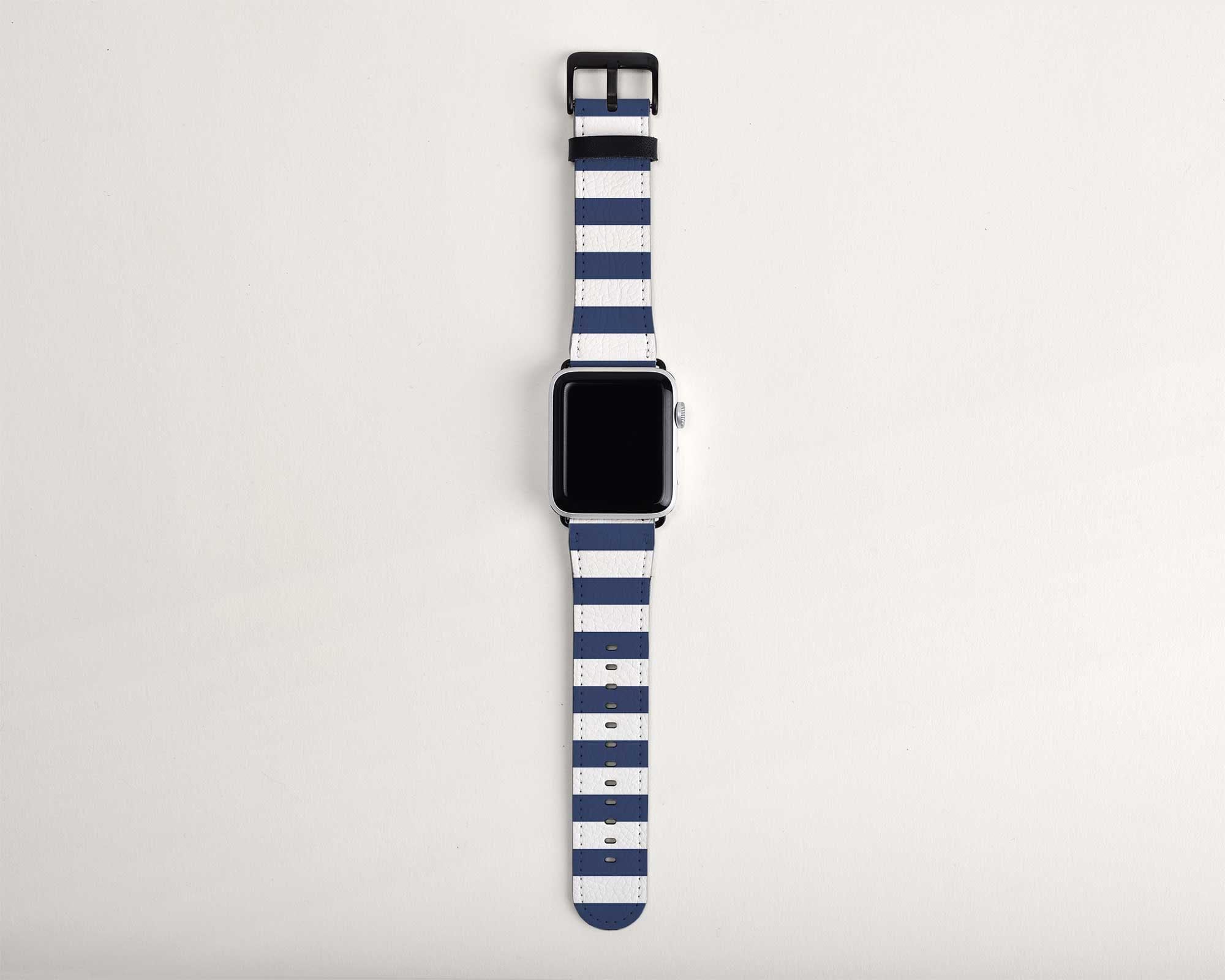 ストライプ柄 Apple Watch バンド ネイビーブルー＆ホワイトストライプ 