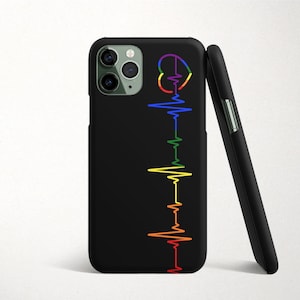 Rainbow Heartbeat Phone Case Apple iPhone 12 Pro Max 11 Samsung Galaxy S21 S20 Ultra S10 Plus Google Pixel LGBTQ Gay Pride Gift for Partner