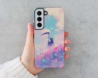 Pastel Goth Grim Reaper Phone Case for Samsung Galaxy S26 S25 Ultra S24 Plus S23 FE S22 S21 Cute Pink Purple Blue Halloween Tough Case