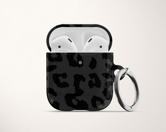Black Leopard Print AirPod Case for AirPods Pro Hard Cover with Keychain Apple Air Pod 1 2 and Carabiner Black Out Cheetah Pattern