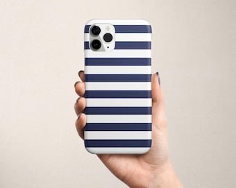 Navy Blue and White Stripes Apple iPhone Case for 11 Pro Max XS XR X 8 Plus 7 6 6S SE2 SE 2020 with Striped Pattern Phone Cover Cute Gift