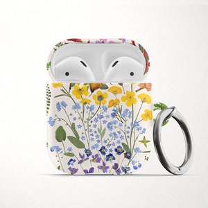 Rainbow Flowers AirPod Case for AirPods Pro Hard Cover with Keychain Apple Air Pod 1 2 and Carabiner Floral Pressed Flower Design