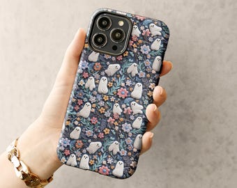 Gruselige Halloween Handyhülle mit niedlichen Geistern und Blumen: für iPhone 17 16 15 14 13 Snap, Tough und Magsafe Cases