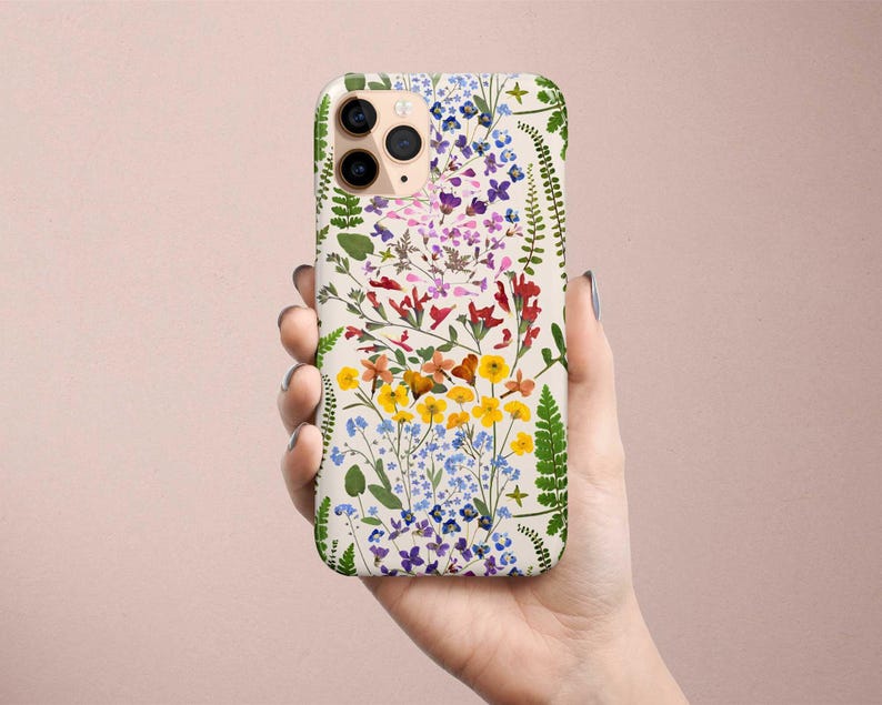 Floral Phone Case Pressed Flower iPhone 12 Case Rainbow Flowers Phone Cover 11 Pro Max iPhone XR Case for iPhone 8 Gift for Girlfriend Her image 2